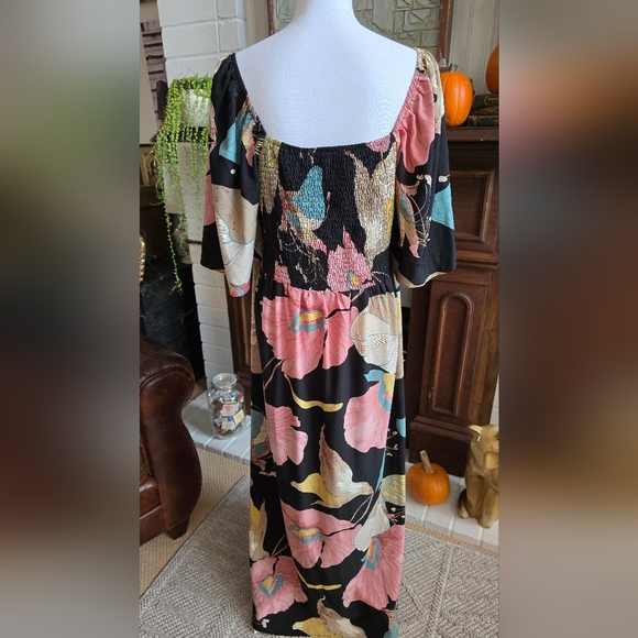 SHEIN Clasi Plus Floral Print Bow Front Shirred Split Thigh Dress 2XL - Picture 9 of 11